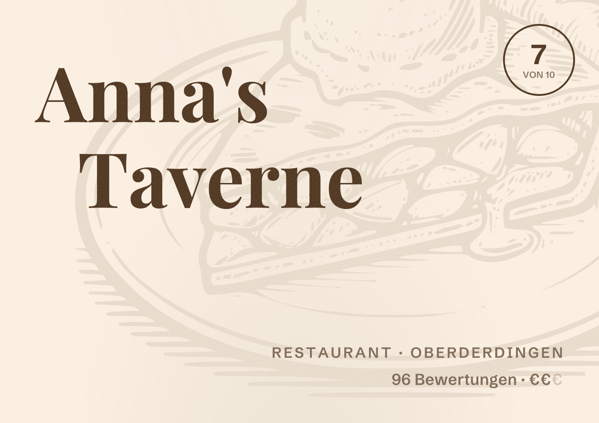 Illustriertes Poster von Anna's Taverne, Restaurant in Oberderdingen: Bewertung 7 von 10 aus 96 Bewertungen, Preisniveau €€