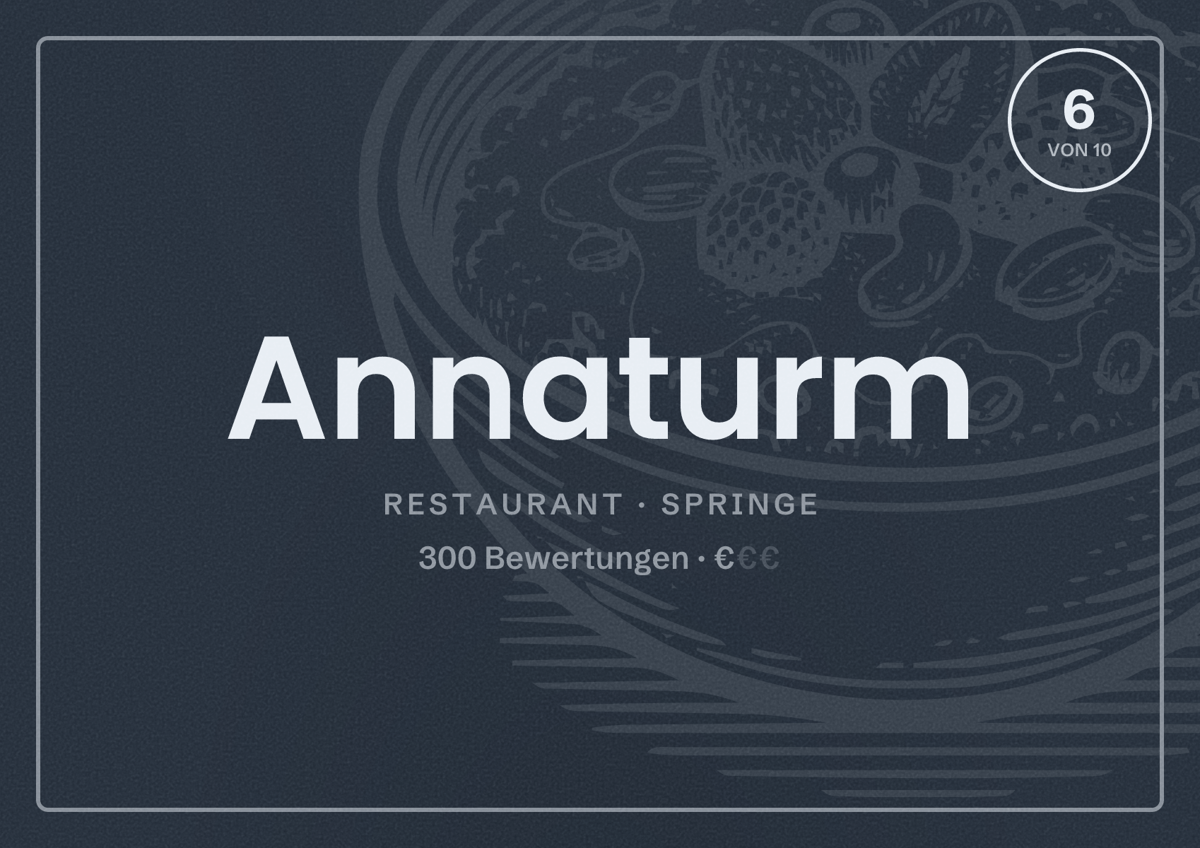 Illustriertes Poster von Annaturm, Restaurant in Springe: Bewertung 6 von 10 aus 300 Bewertungen, Preisniveau €