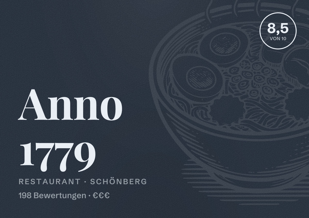 Illustriertes Poster von Anno 1779, Restaurant in Schönberg: Bewertung 8,5 von 10 aus 198 Bewertungen, Preisniveau €€€
