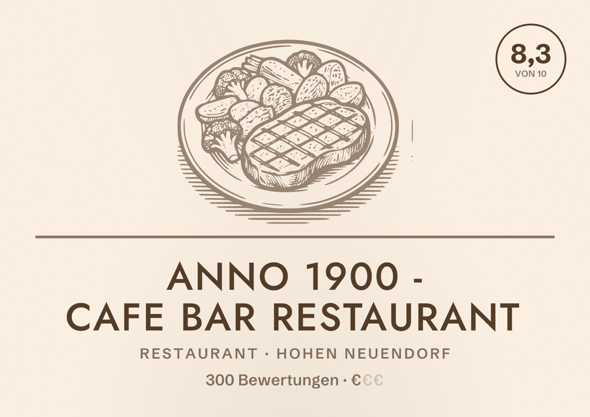Illustriertes Poster von Anno 1900 - Cafe Bar Restaurant, Restaurant in Hohen Neuendorf: Bewertung 8,3 von 10 aus 300 Bewertungen, Preisniveau €