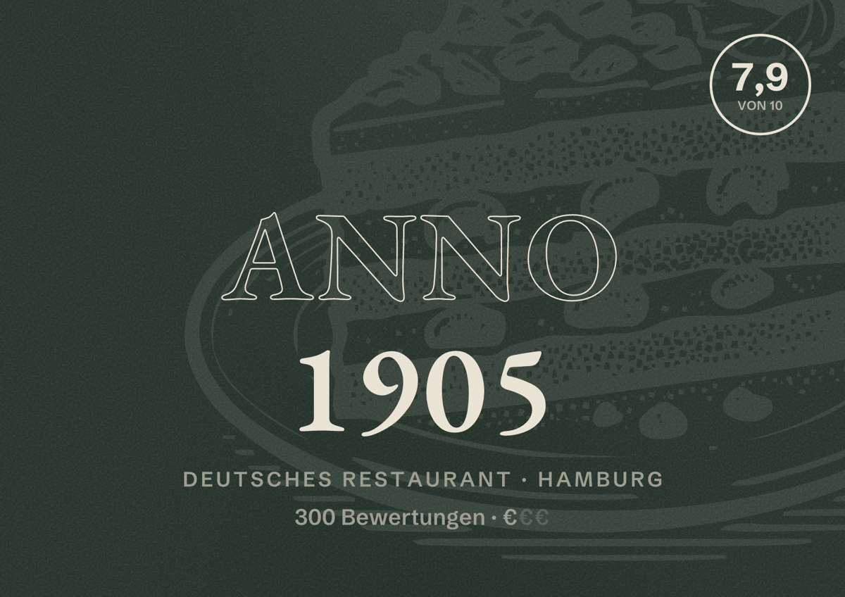 Illustriertes Poster von Anno 1905, Deutsches Restaurant in Hamburg: Bewertung 7,9 von 10 aus 300 Bewertungen, Preisniveau €
