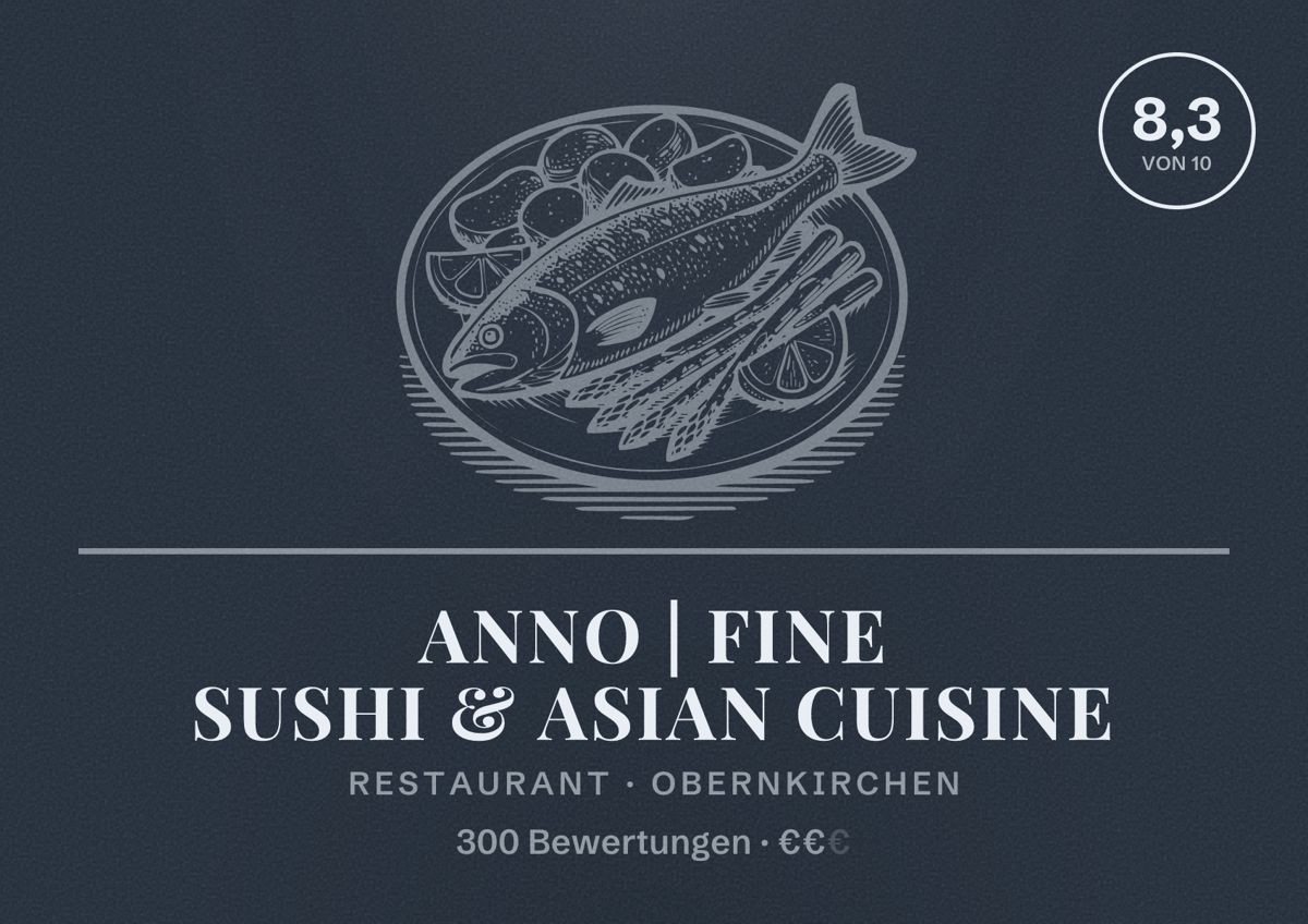 Illustriertes Poster von AnNo | Fine Sushi & Asian Cuisine, Restaurant in Obernkirchen: Bewertung 8,3 von 10 aus 300 Bewertungen, Preisniveau €€