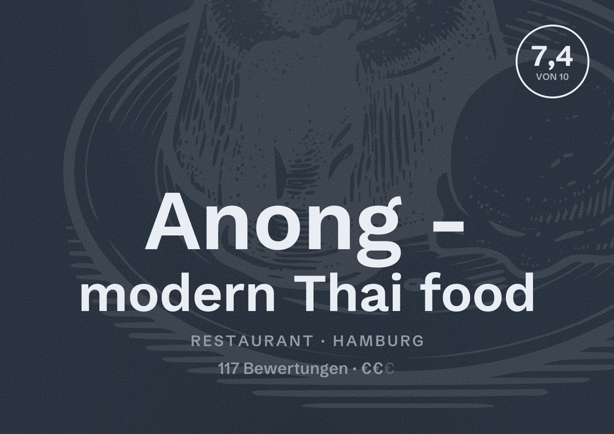 Illustriertes Poster von Anong - modern Thai food, Restaurant in Hamburg: Bewertung 7,4 von 10 aus 117 Bewertungen, Preisniveau €€