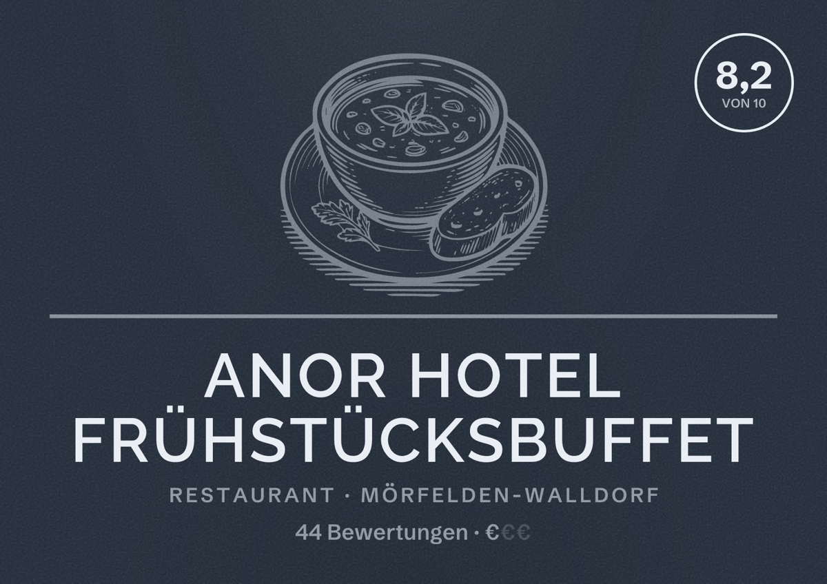Illustriertes Poster von Anor Hotel Frühstücksbuffet, Restaurant in Mörfelden-Walldorf: Bewertung 8,2 von 10 aus 44 Bewertungen, Preisniveau €