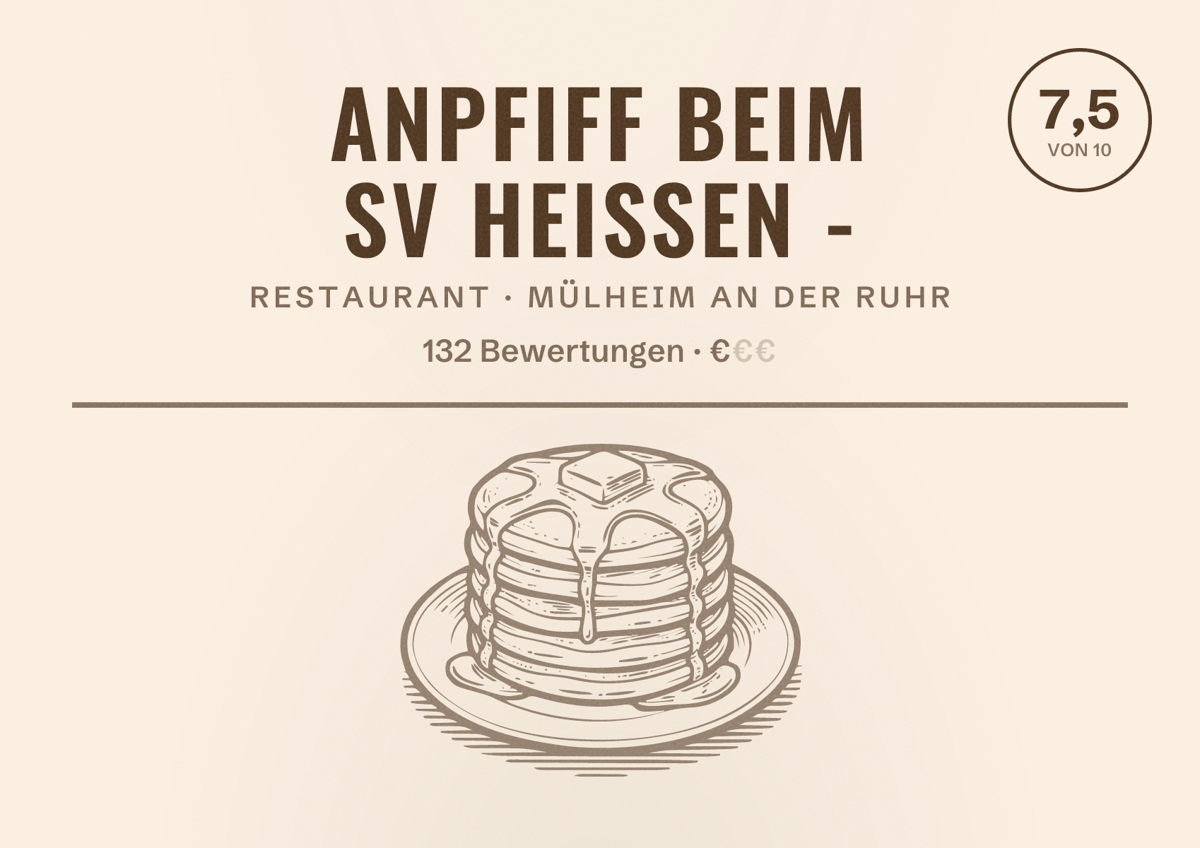 Illustriertes Poster von Anpfiff beim SV Heißen -, Restaurant in Mülheim an der Ruhr: Bewertung 7,5 von 10 aus 132 Bewertungen, Preisniveau €
