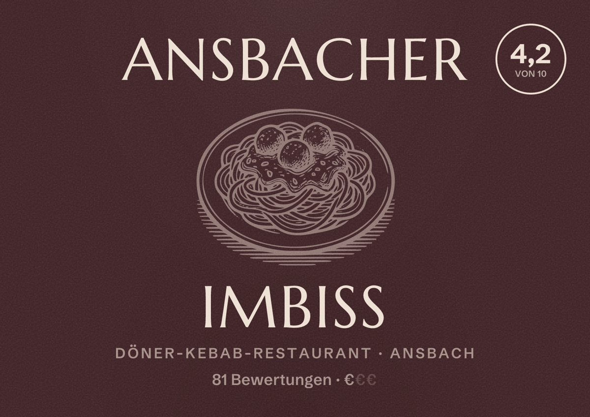Illustriertes Poster von Ansbacher Imbiss, Döner-Kebab-Restaurant in Ansbach: Bewertung 4,2 von 10 aus 81 Bewertungen, Preisniveau €