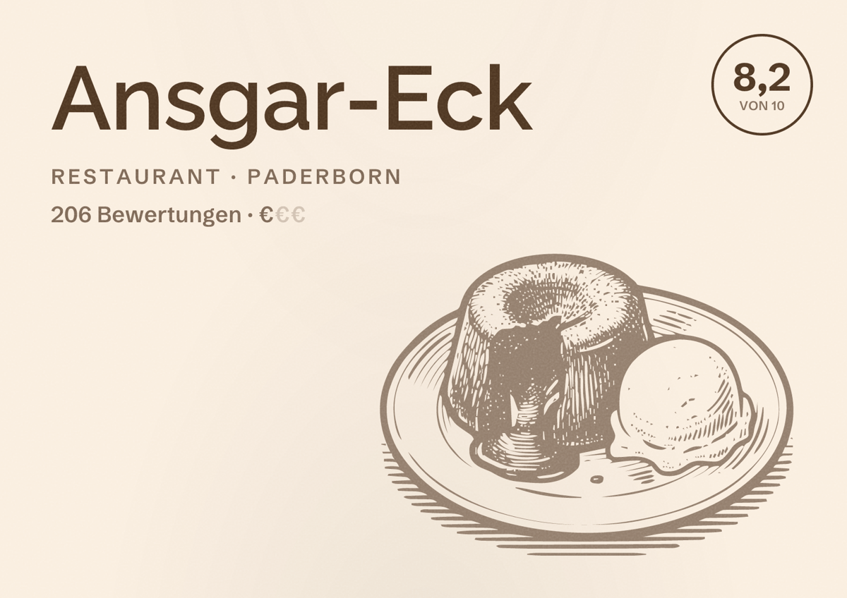 Illustriertes Poster von Ansgar-Eck, Restaurant in Paderborn: Bewertung 8,2 von 10 aus 206 Bewertungen, Preisniveau €