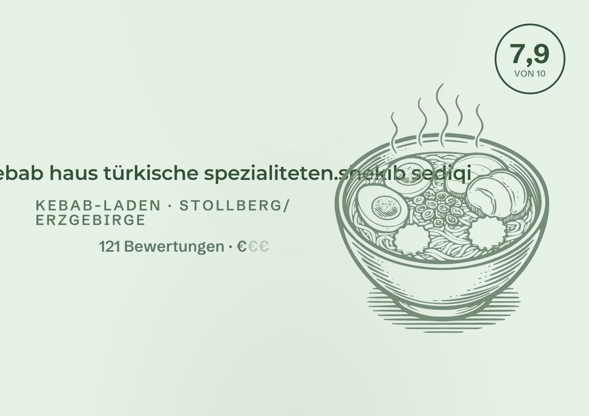Illustriertes Poster von Antalya kebab haus türkische spezialiteten.shekib sediqi, Kebab-Laden in Stollberg/Erzgebirge: Bewertung 7,9 von 10 aus 121 Bewertungen, Preisniveau €
