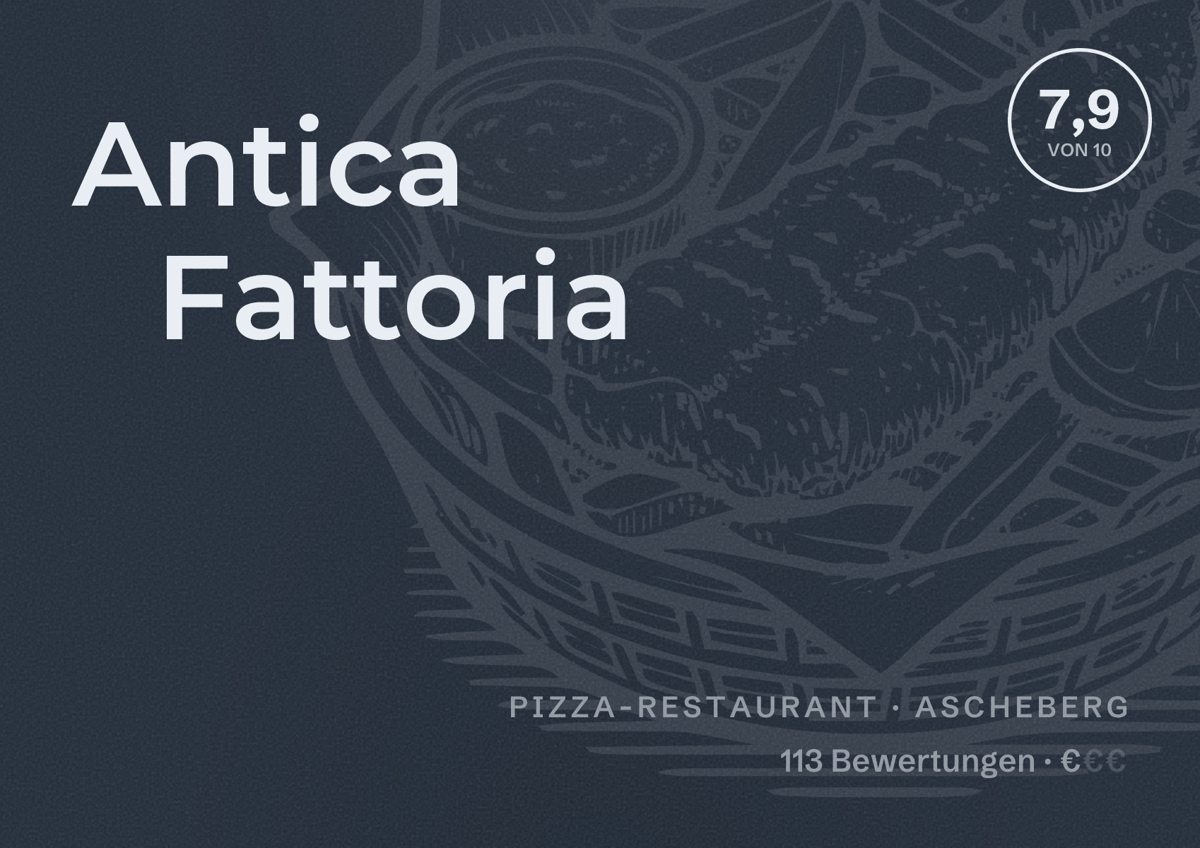 Illustriertes Poster von Antica Fattoria, Pizza-Restaurant in Ascheberg: Bewertung 7,9 von 10 aus 113 Bewertungen, Preisniveau €