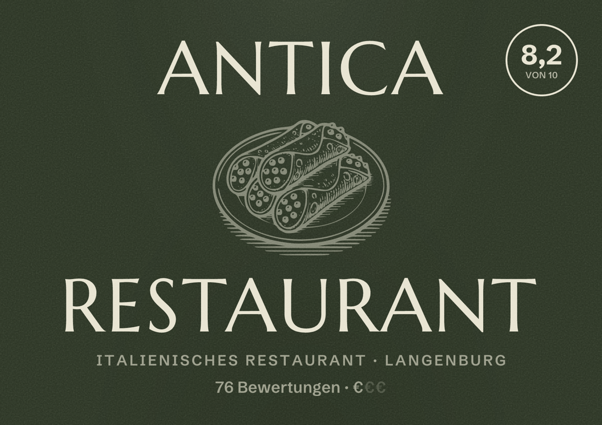 Illustriertes Poster von Antica Restaurant, Italienisches Restaurant in Langenburg: Bewertung 8,2 von 10 aus 76 Bewertungen, Preisniveau €