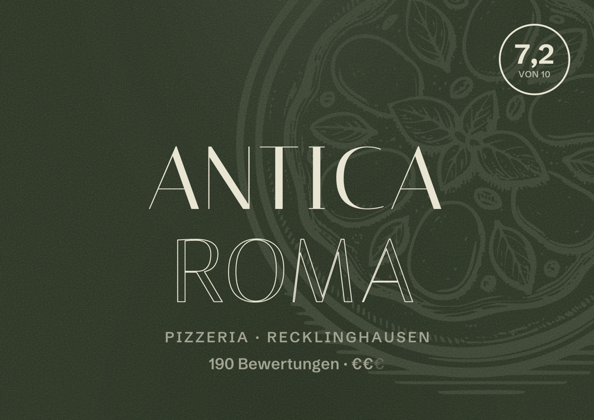 Illustriertes Poster von Antica Roma, Pizzeria in Recklinghausen: Gästebewertung 7,2 von 10 aus 190 Bewertungen