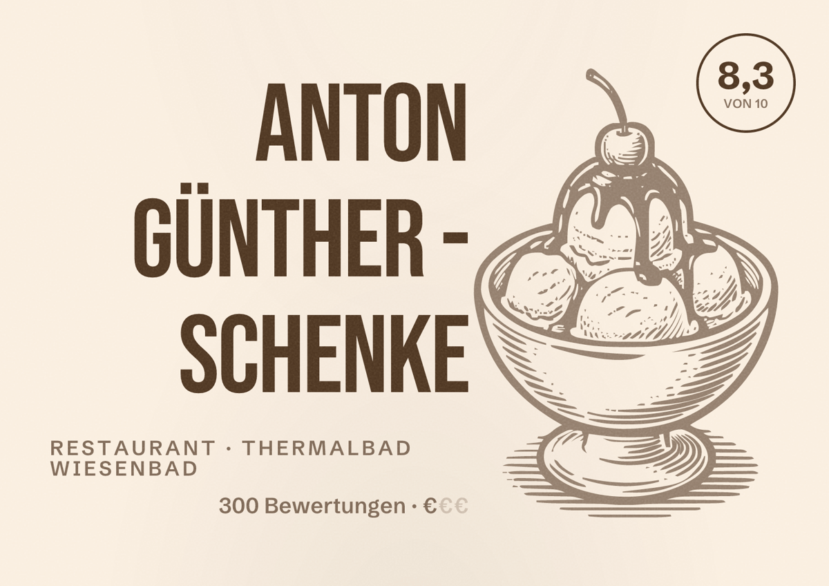 Illustriertes Poster von Anton Günther - Schenke, Restaurant in Thermalbad Wiesenbad: Bewertung 8,3 von 10 aus 300 Bewertungen, Preisniveau €