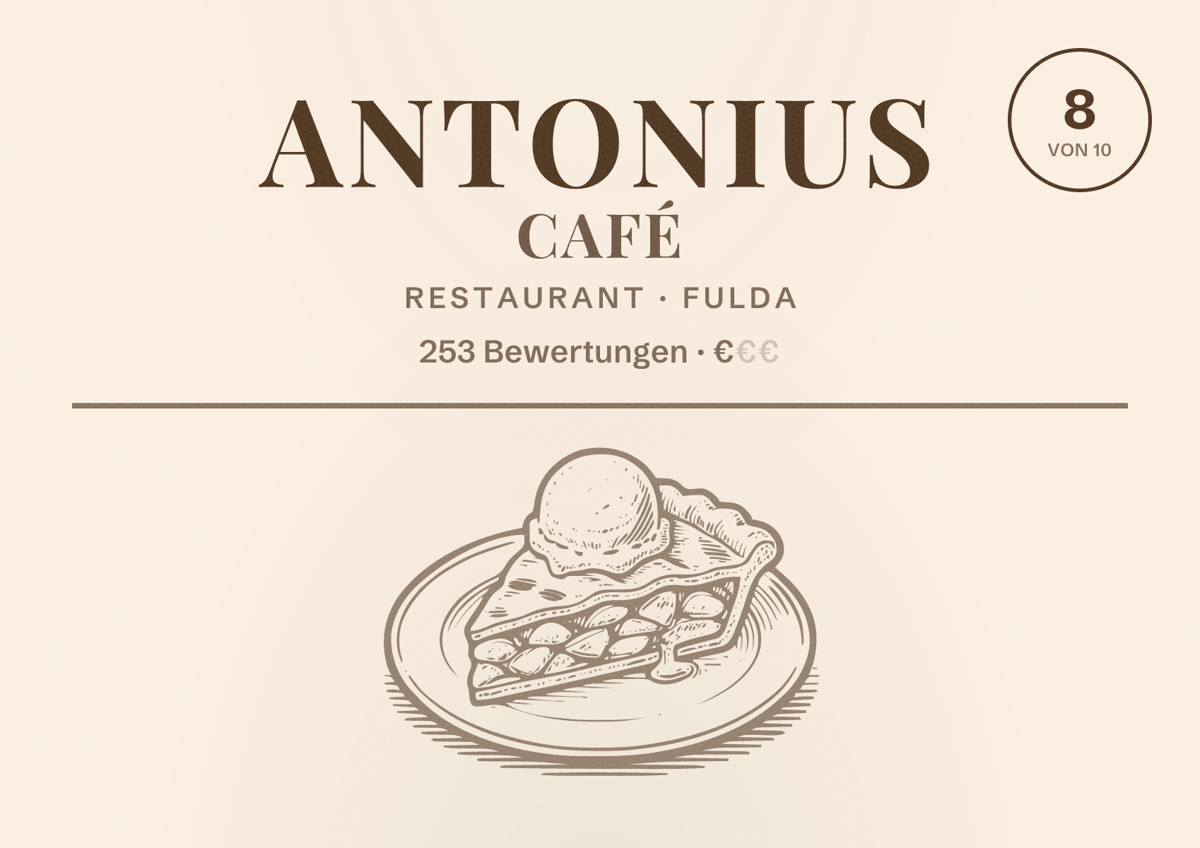 Illustriertes Poster von antonius Café, Restaurant in Fulda: Bewertung 8 von 10 aus 253 Bewertungen, Preisniveau €