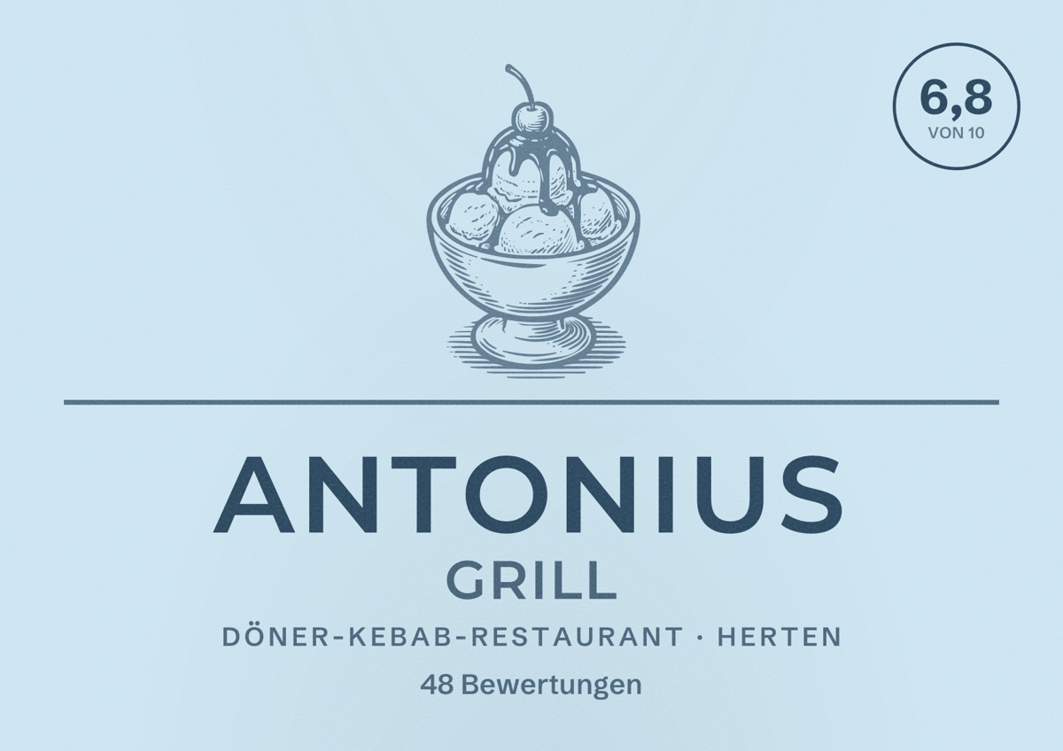 Illustriertes Poster von Antonius Grill, Döner-Kebab-Restaurant in Herten: Bewertung 6,8 von 10 aus 48 Bewertungen