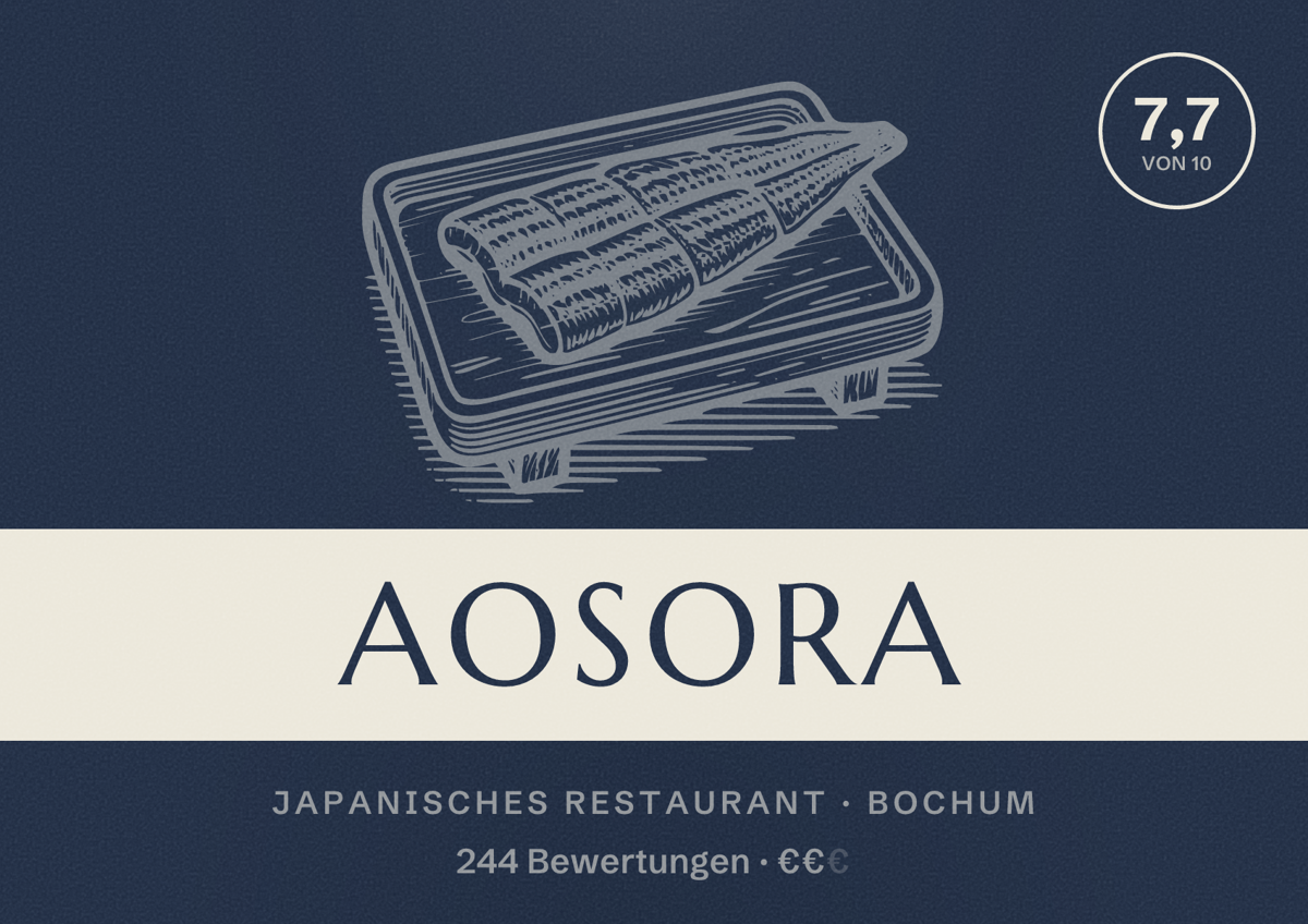 Illustriertes Poster von AOSORA, Japanisches Restaurant in Bochum: Gästebewertung 7,7 von 10 aus 244 Bewertungen