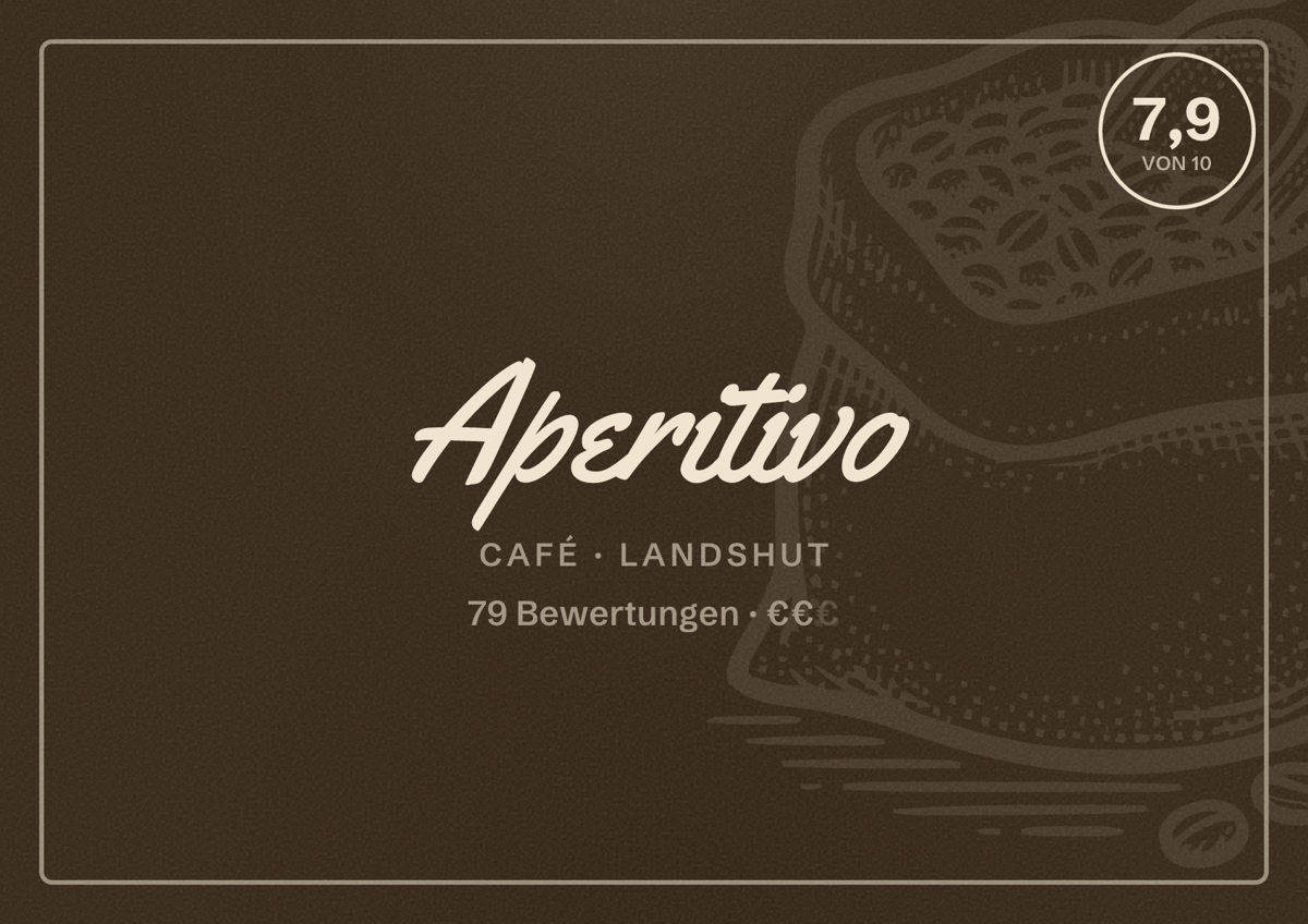 Illustriertes Poster von Aperitivo, Café in Landshut: Bewertung 7,9 von 10 aus 79 Bewertungen, Preisniveau €€
