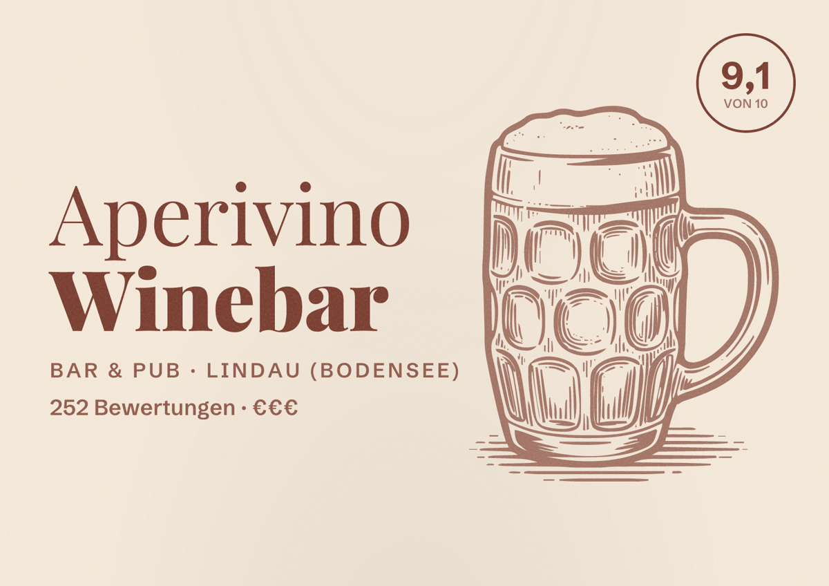 Illustriertes Poster von Aperivino Winebar, Bar & Pub in Lindau (Bodensee): Bewertung 9,1 von 10 aus 252 Bewertungen, Preisniveau €€€