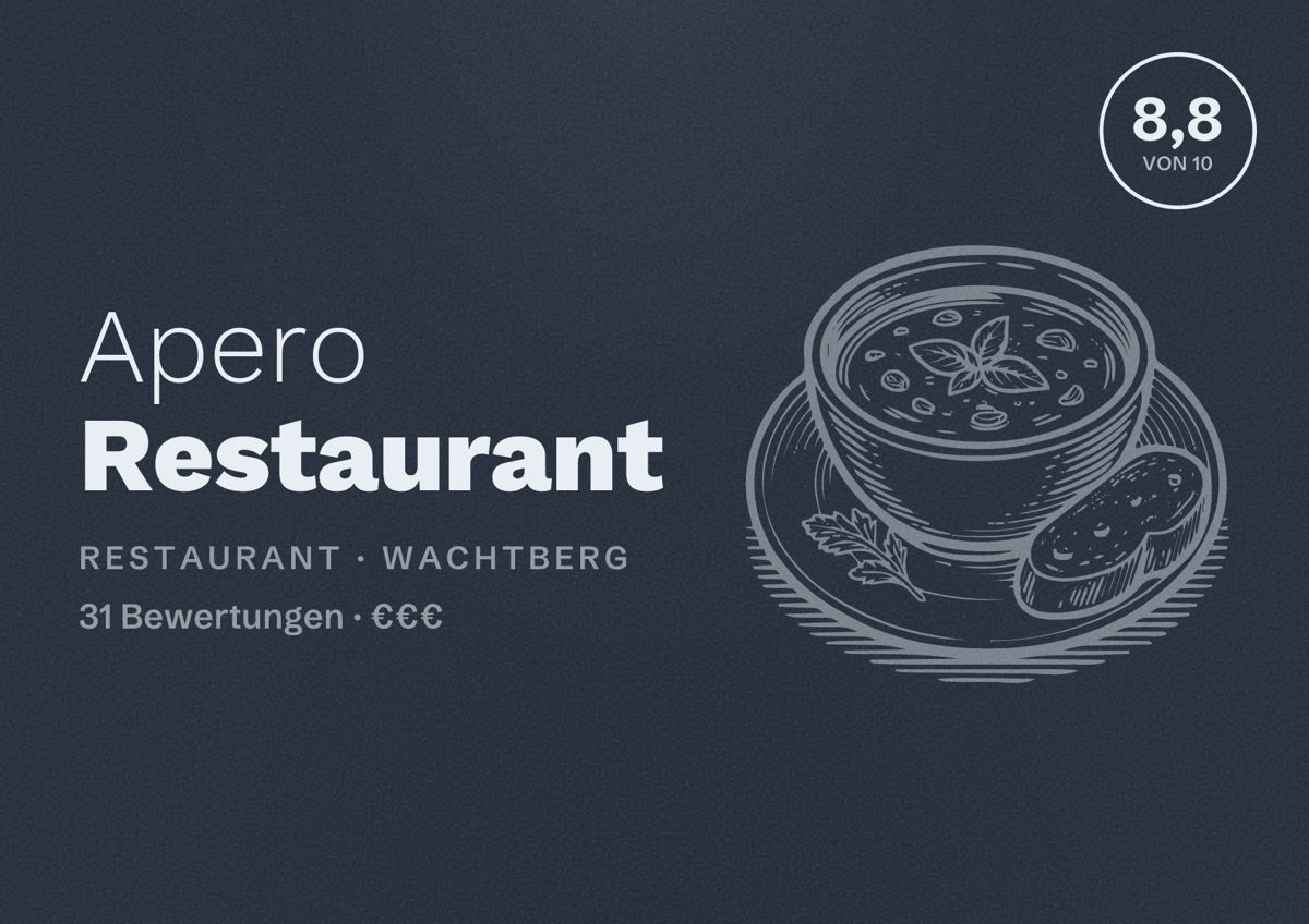 Illustriertes Poster von Apero Restaurant, Restaurant in Wachtberg: Bewertung 8,8 von 10 aus 31 Bewertungen, Preisniveau €€€