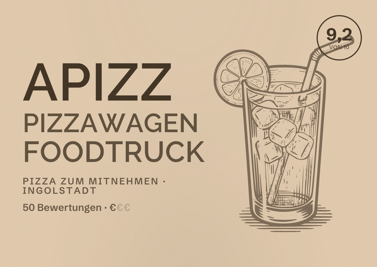 Illustriertes Poster von aPizz Pizzawagen Foodtruck, Pizza zum Mitnehmen in Ingolstadt: Bewertung 9,2 von 10 aus 50 Bewertungen, Preisniveau €
