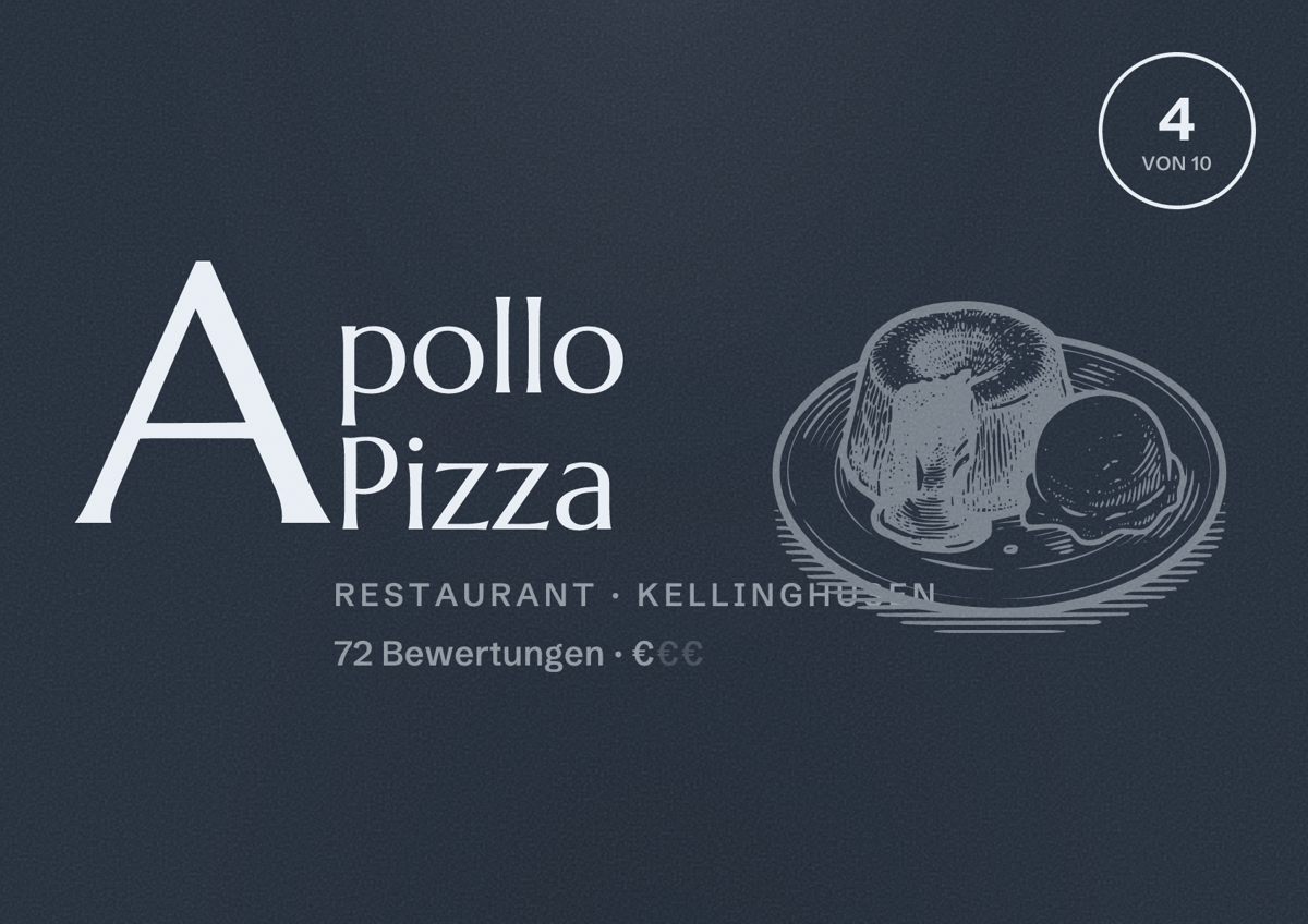 Illustriertes Poster von Apollo Pizza, Restaurant in Kellinghusen: Bewertung 4 von 10 aus 72 Bewertungen, Preisniveau €