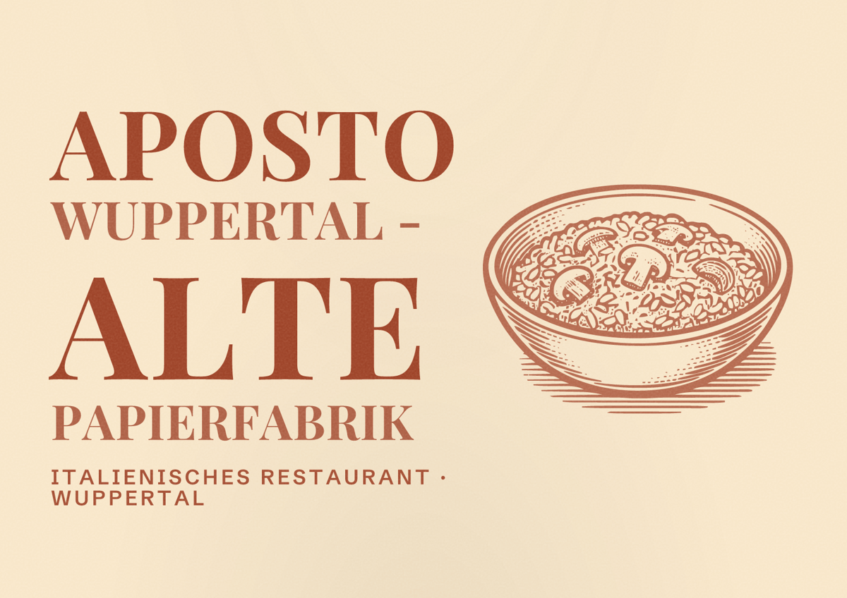Illustriertes Poster von Aposto Wuppertal - Alte Papierfabrik, Italienisches Restaurant in Wuppertal
