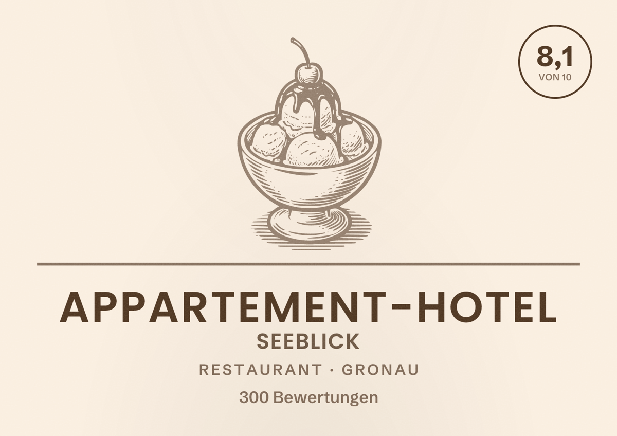 Illustriertes Poster von Appartement-Hotel Seeblick, Restaurant in Gronau: Bewertung 8,1 von 10 aus 300 Bewertungen
