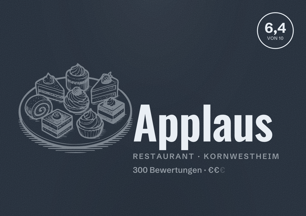 Illustriertes Poster von Applaus, Restaurant in Kornwestheim: Bewertung 6,4 von 10 aus 300 Bewertungen, Preisniveau €€