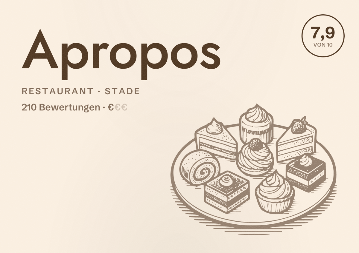 Illustriertes Poster von Apropos, Restaurant in Stade: Bewertung 7,9 von 10 aus 210 Bewertungen, Preisniveau €