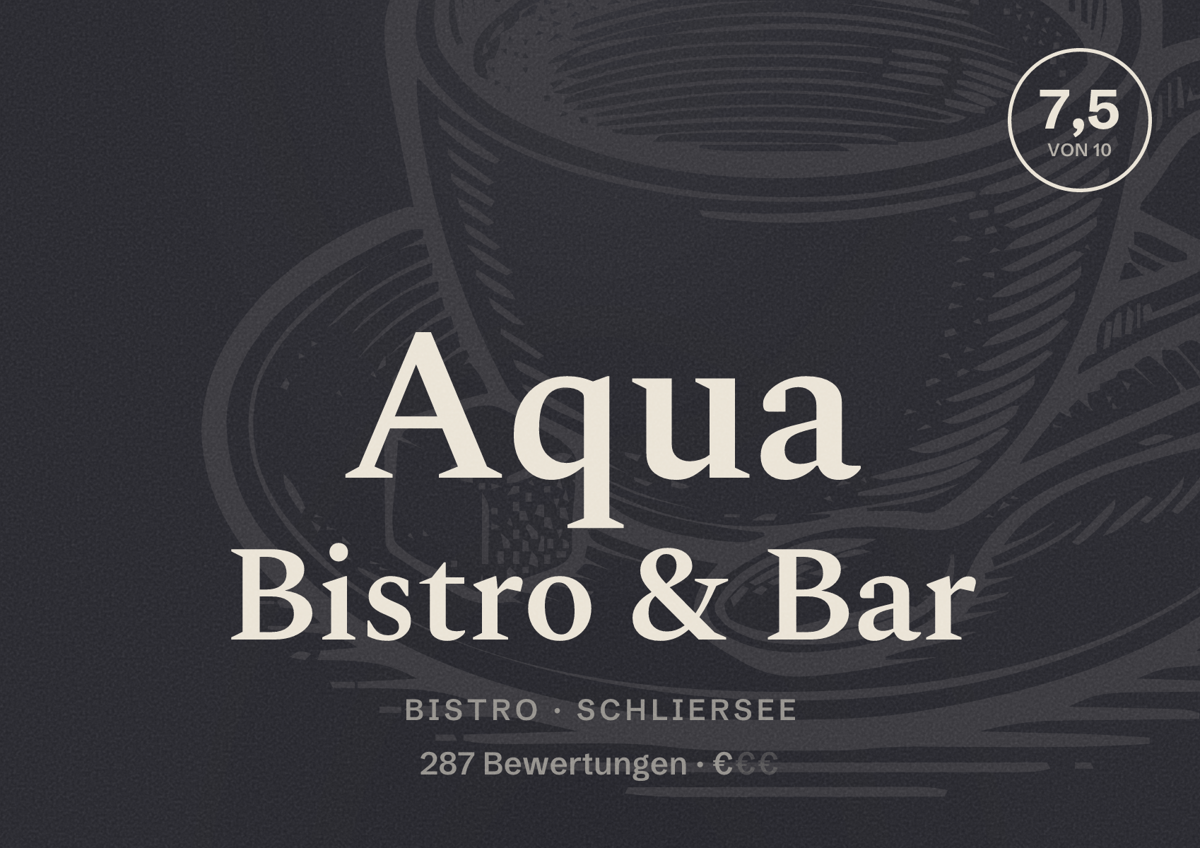 Illustriertes Poster von Aqua Bistro & Bar, Bistro in Schliersee: Bewertung 7,5 von 10 aus 287 Bewertungen, Preisniveau €