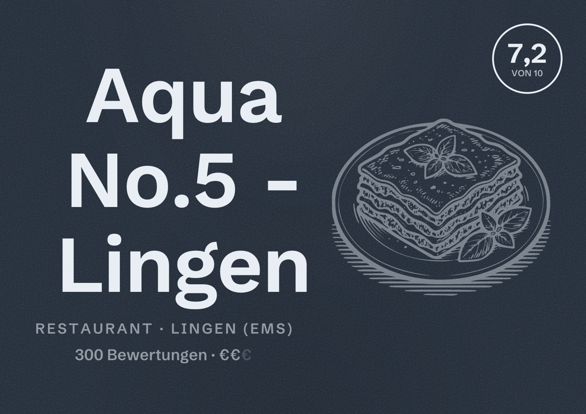 Illustriertes Poster von Aqua No.5 - Lingen, Restaurant in Lingen (Ems): Bewertung 7,2 von 10 aus 300 Bewertungen, Preisniveau €€