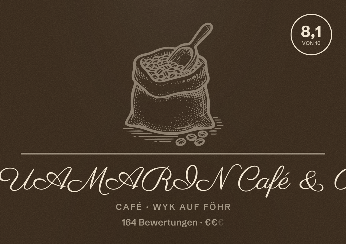 Illustriertes Poster von AQUAMARIN Café & Bistro, Café in Wyk auf Föhr: Bewertung 8,1 von 10 aus 164 Bewertungen, Preisniveau €€
