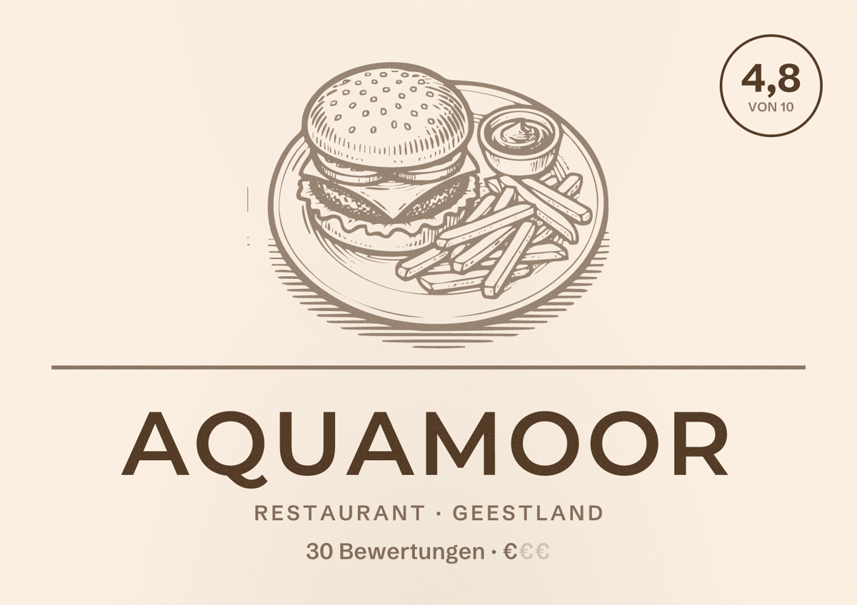 Illustriertes Poster von AquaMoor, Restaurant in Geestland: Bewertung 4,8 von 10 aus 30 Bewertungen, Preisniveau €