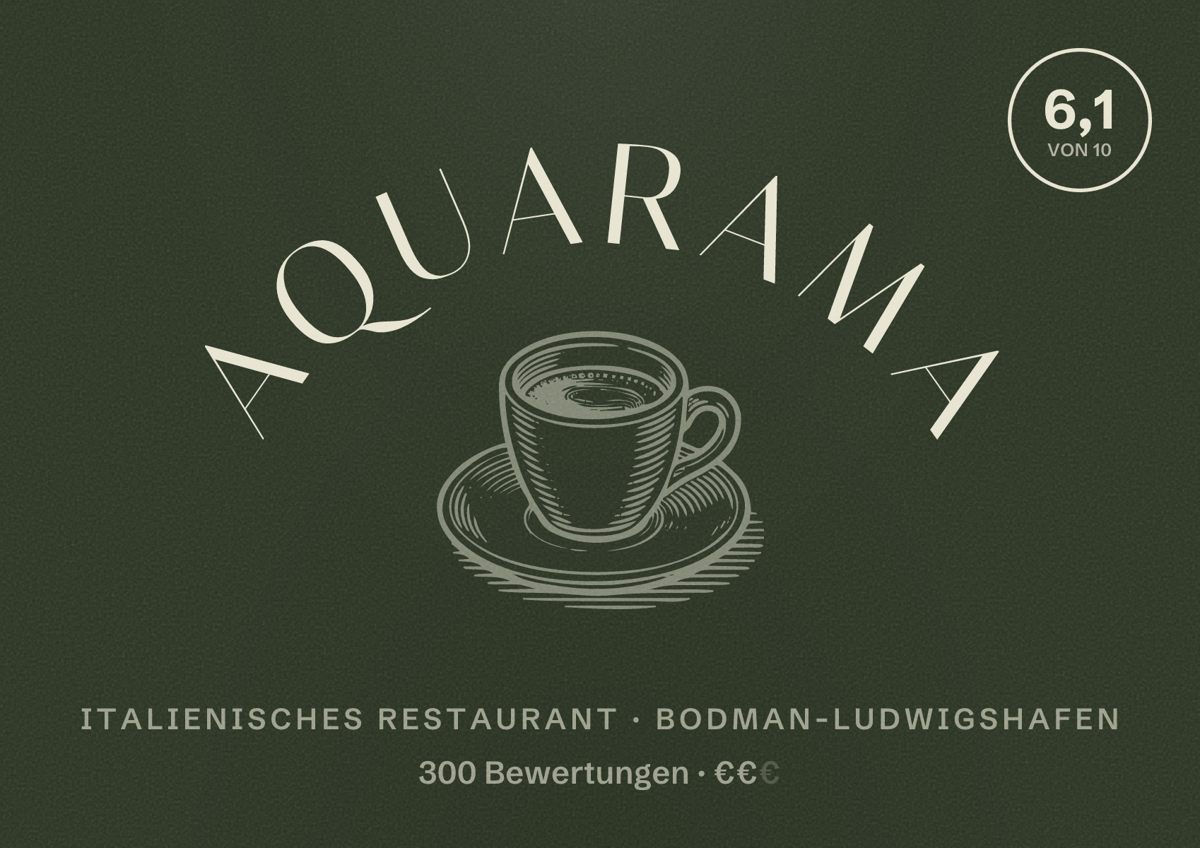 Illustriertes Poster von Aquarama, Italienisches Restaurant in Bodman-Ludwigshafen: Bewertung 6,1 von 10 aus 300 Bewertungen, Preisniveau €€