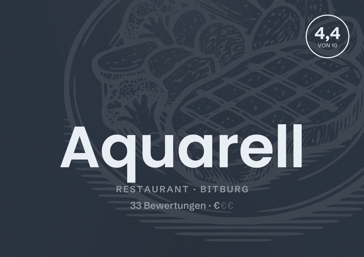 Illustriertes Poster von Aquarell, Restaurant in Bitburg: Bewertung 4,4 von 10 aus 33 Bewertungen, Preisniveau €