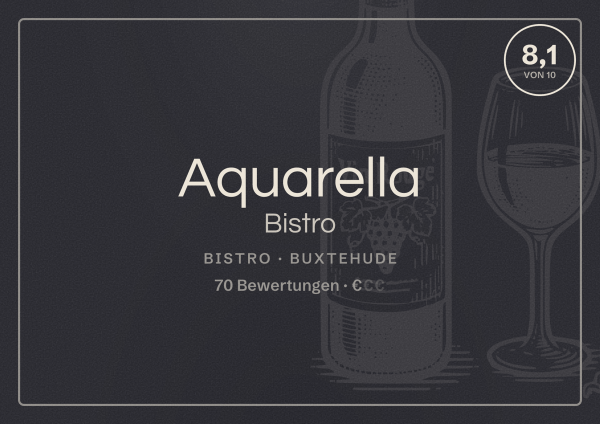Illustriertes Poster von Aquarella Bistro, Bistro in Buxtehude: Bewertung 8,1 von 10 aus 70 Bewertungen, Preisniveau €