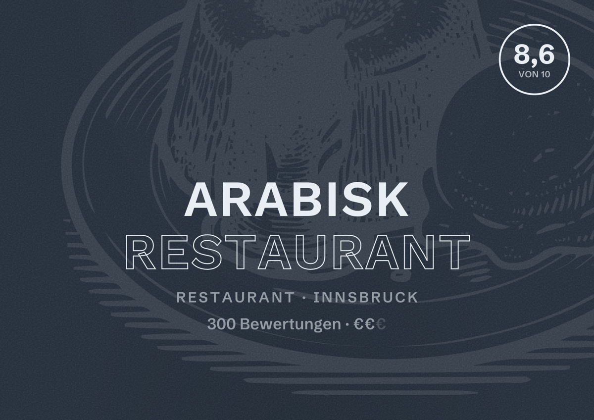Illustriertes Poster von Arabisk Restaurant, Restaurant in Innsbruck: Bewertung 8,6 von 10 aus 300 Bewertungen, Preisniveau €€