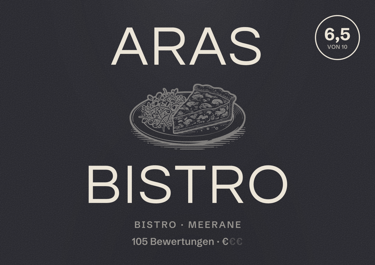 Illustriertes Poster von ARAS BiSTRO, Bistro in Meerane: Bewertung 6,5 von 10 aus 105 Bewertungen, Preisniveau €