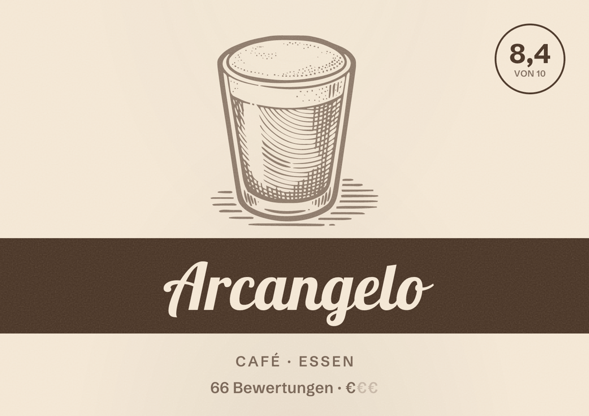 Illustriertes Poster von Arcangelo, Café in Essen: Bewertung 8,4 von 10 aus 66 Bewertungen, Preisniveau €
