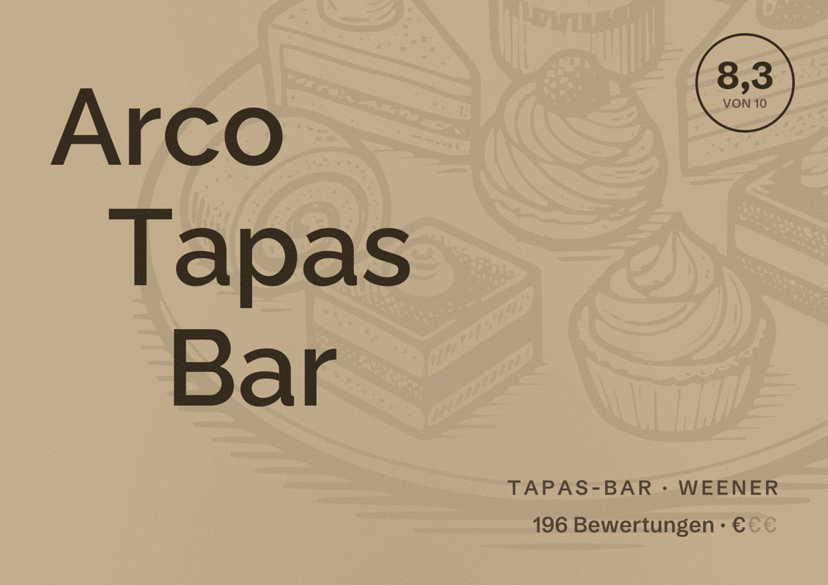 Illustriertes Poster von Arco Tapas Bar, Tapas-Bar in Weener: Bewertung 8,3 von 10 aus 196 Bewertungen, Preisniveau €