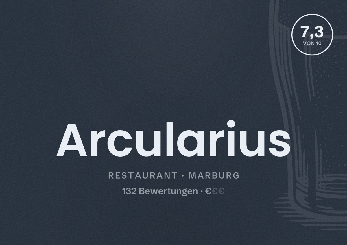 Illustriertes Poster von Arcularius, Restaurant in Marburg: Bewertung 7,3 von 10 aus 132 Bewertungen, Preisniveau €