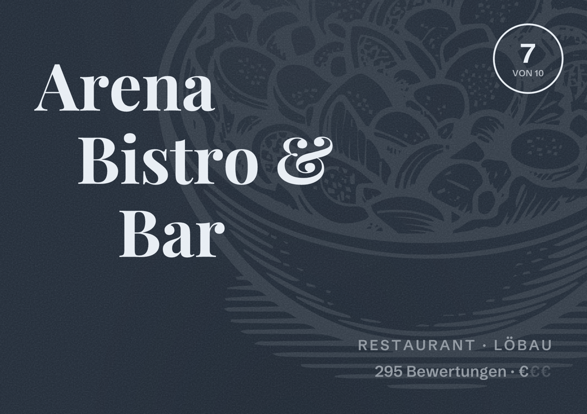Illustriertes Poster von Arena Bistro & Bar, Restaurant in Löbau: Bewertung 7 von 10 aus 295 Bewertungen, Preisniveau €