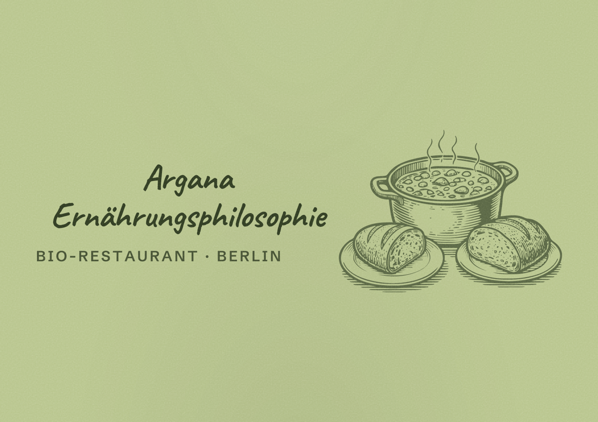 Illustriertes Poster von Argana Ernährungsphilosophie, Bio-Restaurant in Berlin