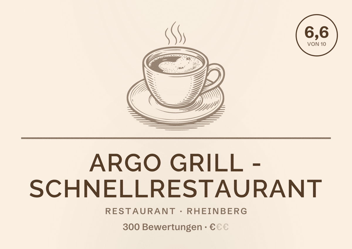 Illustriertes Poster von Argo Grill - Schnellrestaurant, Restaurant in Rheinberg: Bewertung 6,6 von 10 aus 300 Bewertungen, Preisniveau €