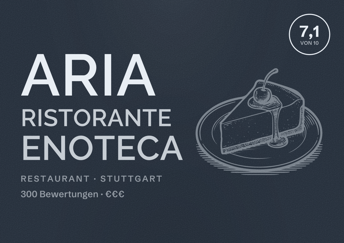 Illustriertes Poster von Aria Ristorante Enoteca, Restaurant in Stuttgart: Bewertung 7,1 von 10 aus 300 Bewertungen, Preisniveau €€€