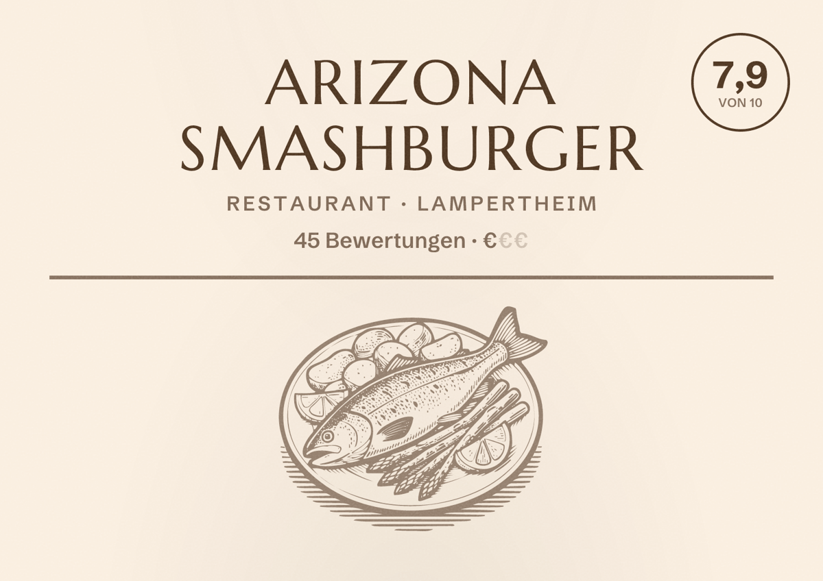 Illustriertes Poster von Arizona Smashburger, Restaurant in Lampertheim: Bewertung 7,9 von 10 aus 45 Bewertungen, Preisniveau €