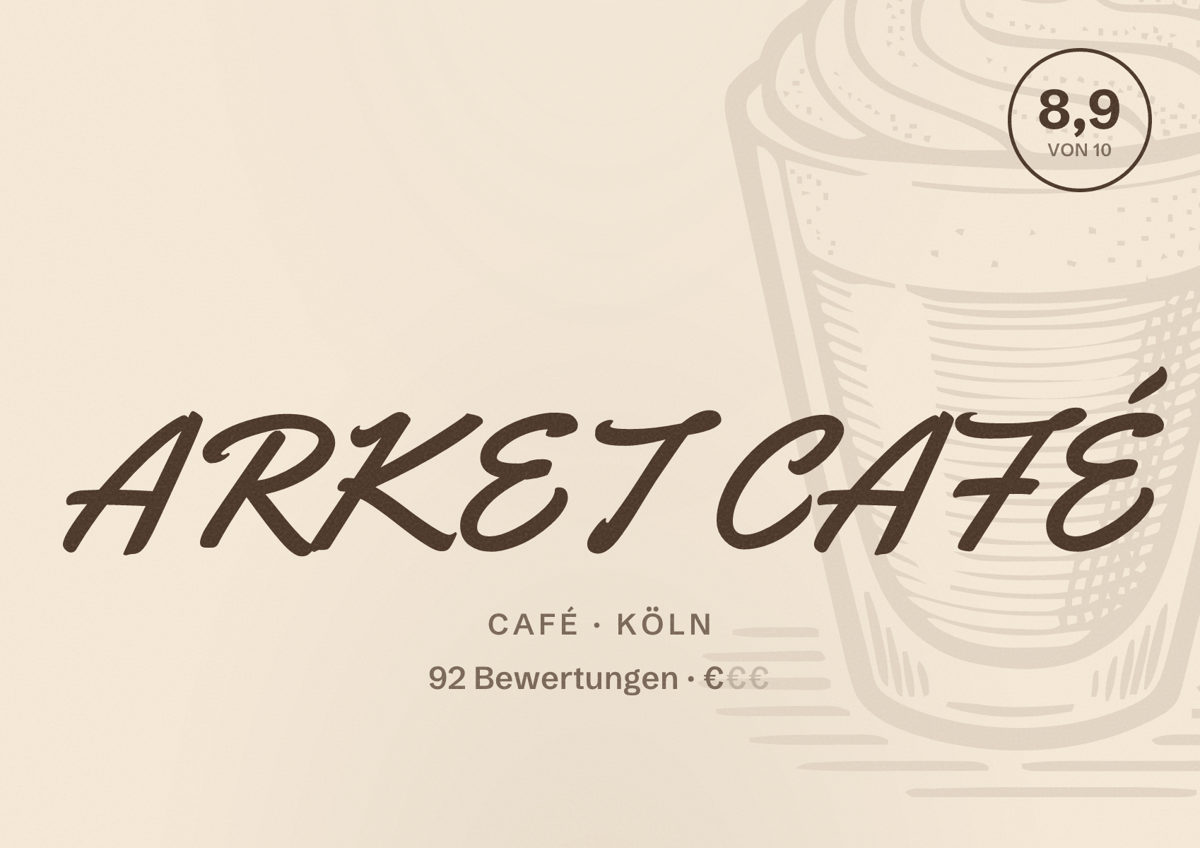 Illustriertes Poster von ARKET CAFÉ, Café in Köln: Bewertung 8,9 von 10 aus 92 Bewertungen, Preisniveau €