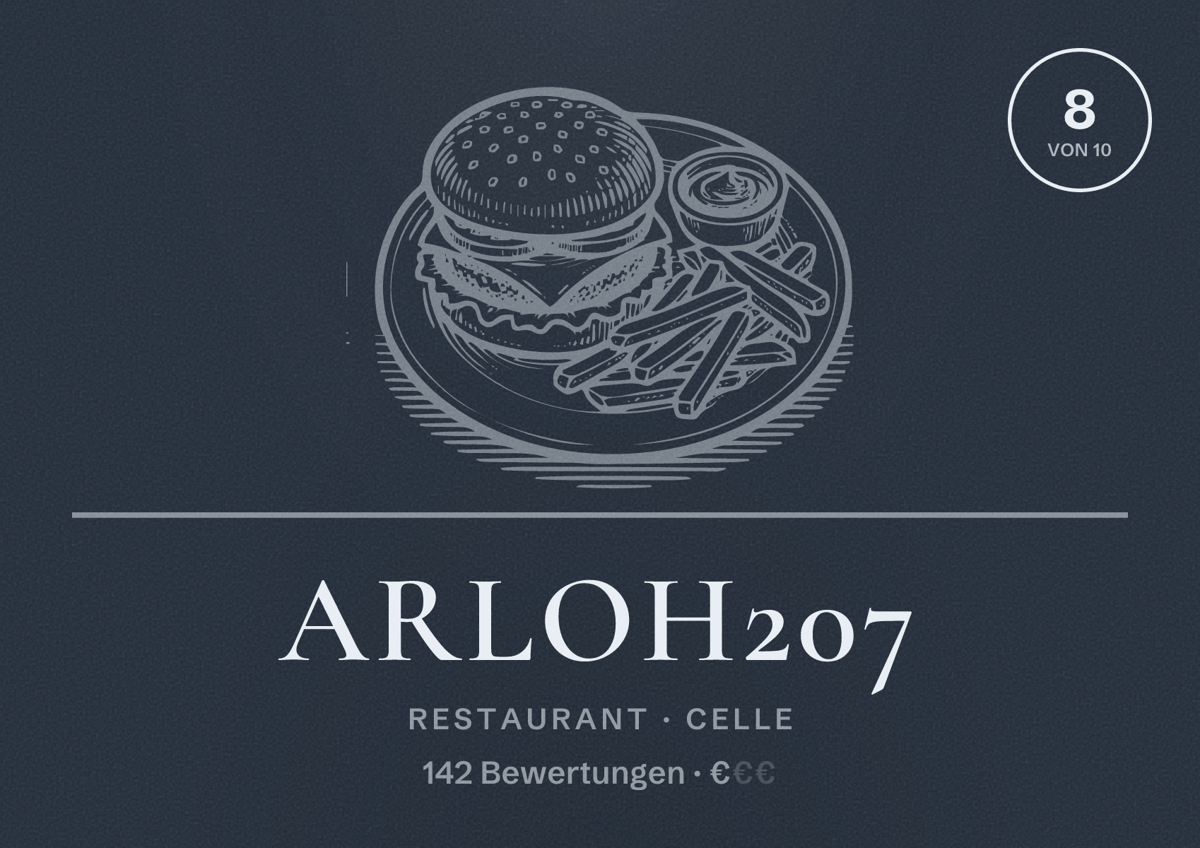 Illustriertes Poster von Arloh207, Restaurant in Celle: Bewertung 8 von 10 aus 142 Bewertungen, Preisniveau €
