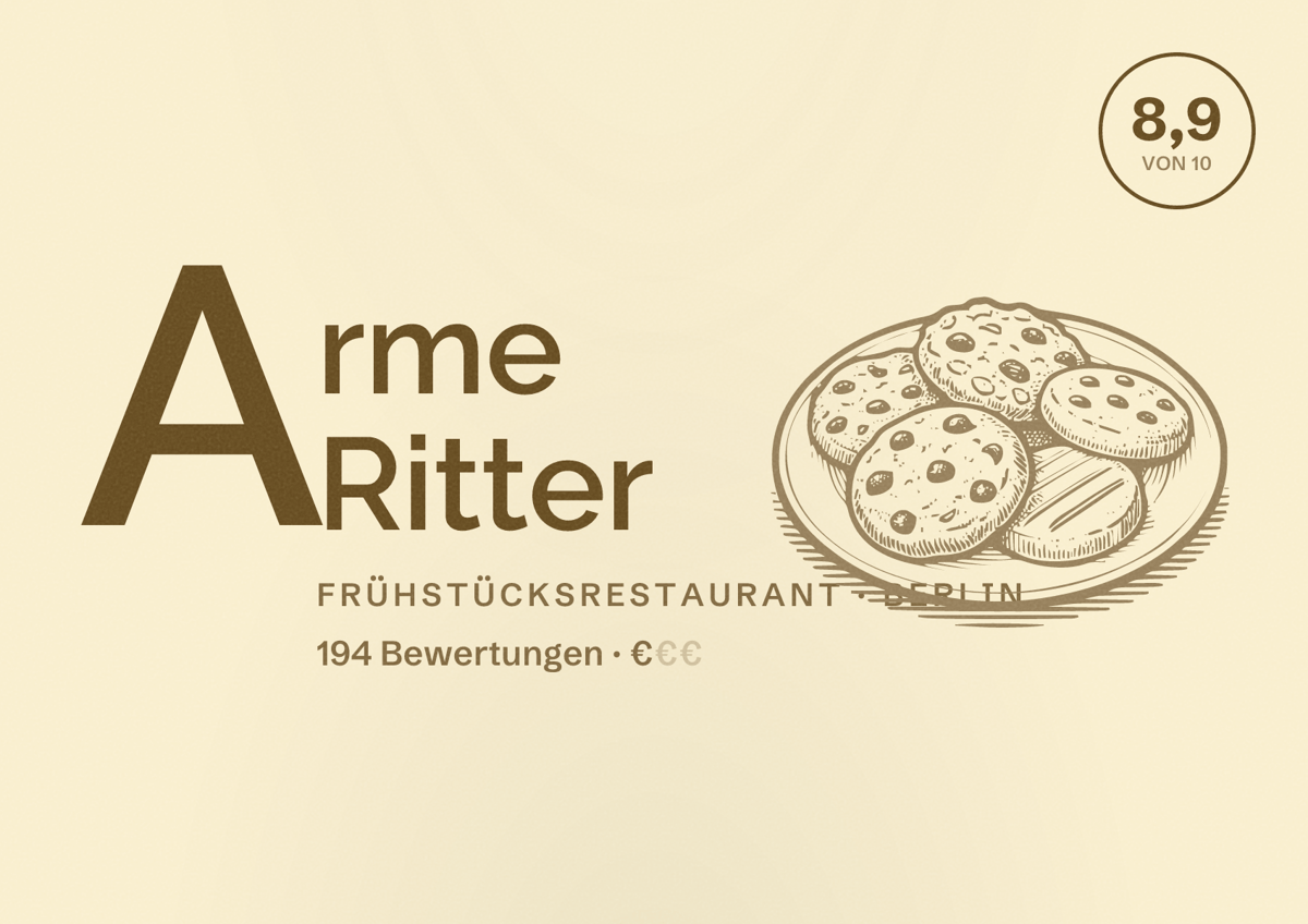 Illustriertes Poster von Arme Ritter, Frühstücksrestaurant in Berlin: Bewertung 8,9 von 10 aus 194 Bewertungen, Preisniveau €