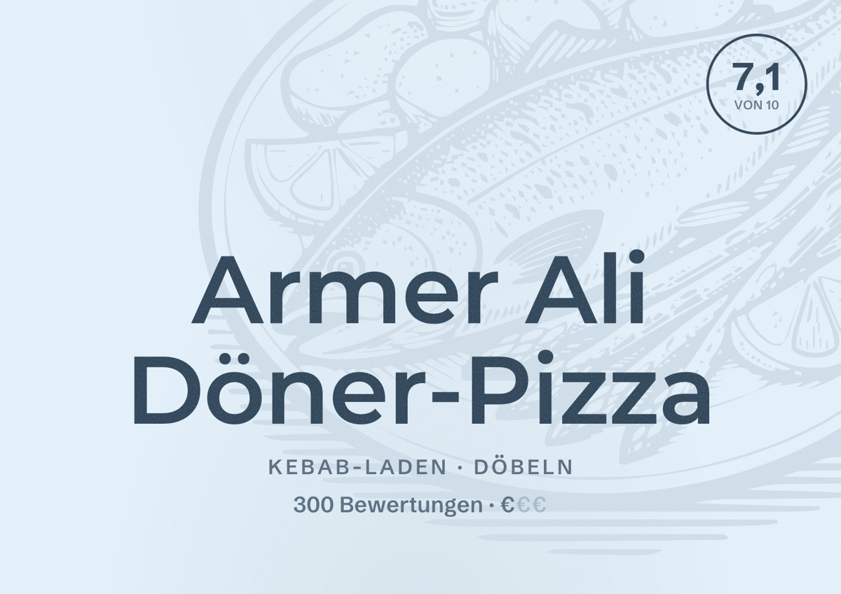 Illustriertes Poster von Armer Ali Döner-Pizza, Kebab-Laden in Döbeln: Bewertung 7,1 von 10 aus 300 Bewertungen, Preisniveau €