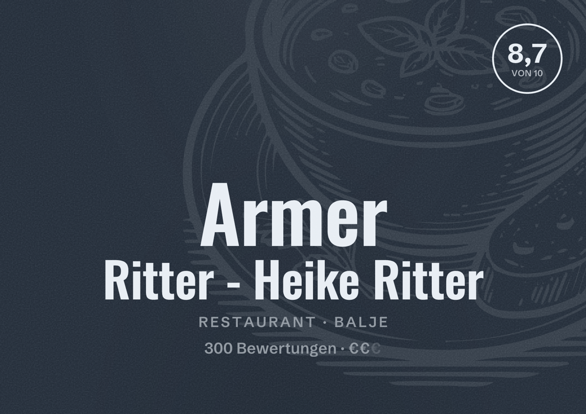 Illustriertes Poster von Armer Ritter - Heike Ritter, Restaurant in Balje: Bewertung 8,7 von 10 aus 300 Bewertungen, Preisniveau €€